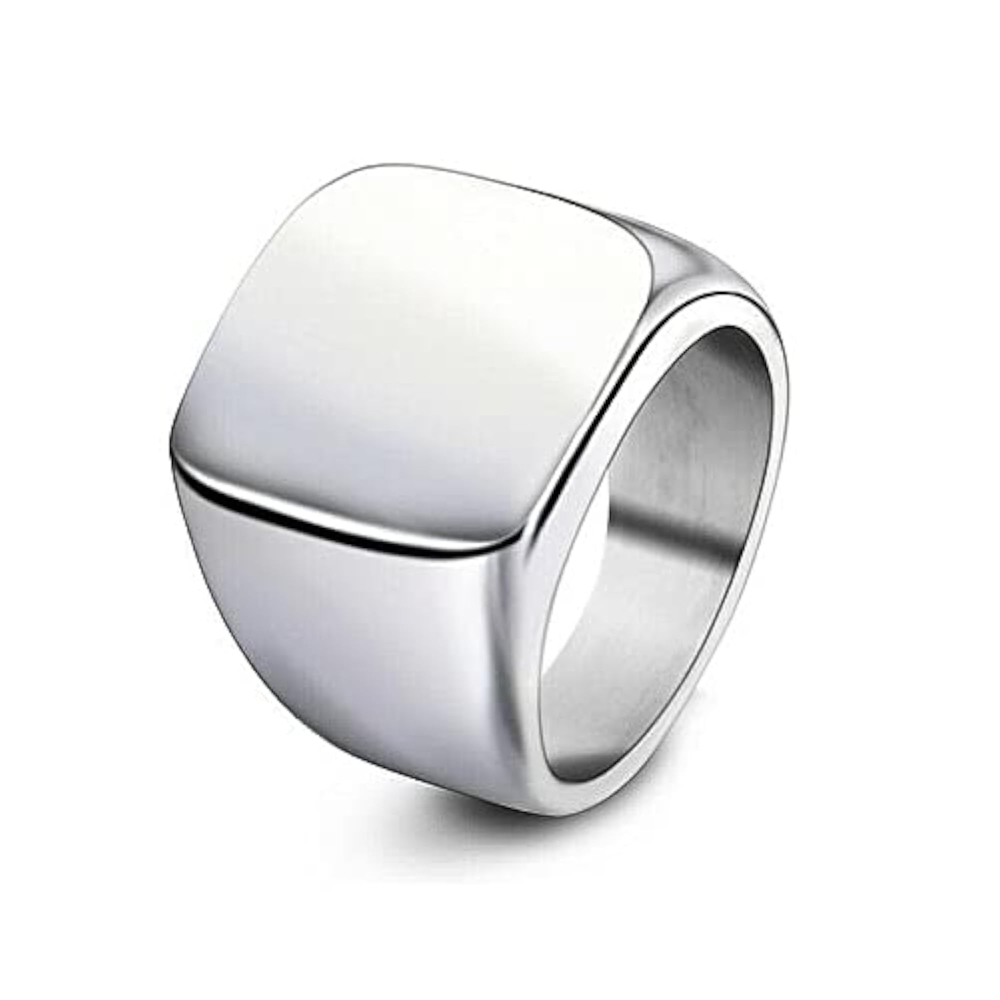 Square Solid Polished Metal Stainless Steel Ring, Biker Style